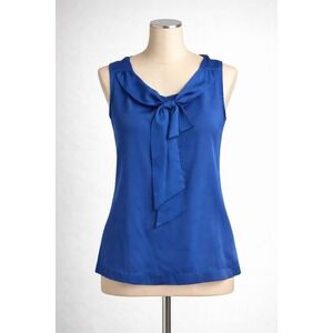 Violet & Claire Royal Blue Bow Tie Neck Sleeveless Blouse Top Medium